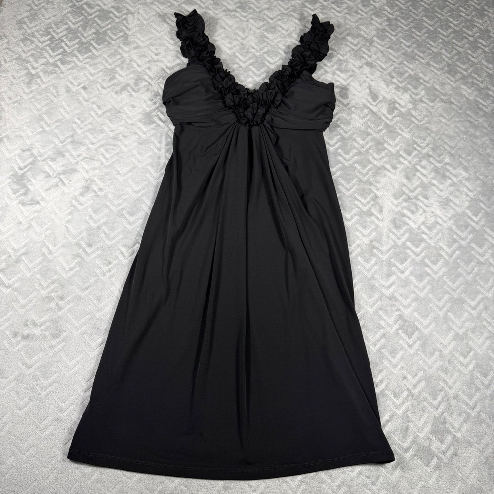 Maggy London Cocktail Dress Womens 4 Black Excellent Ruffle V-Neck Empire‎ Waist
